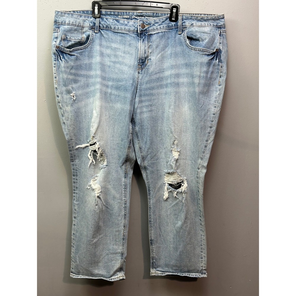 Old Navy Jeans Women 24 Plus Blue Boyfriend Skinny Distressed Ripped Denim